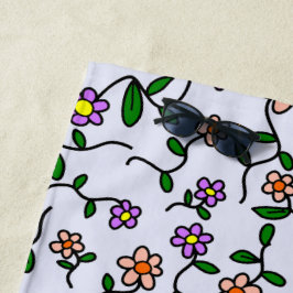 花カラフル花、花の柄、緑、ぼほ ビーチタオル