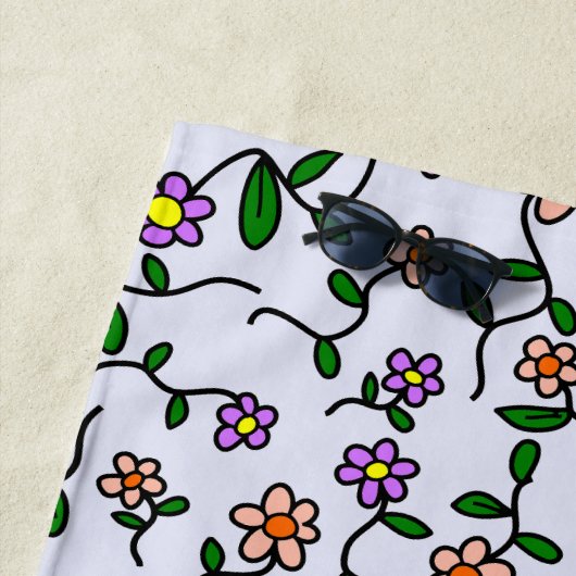 花カラフル花、花の柄、緑、ぼほ ビーチタオル (インサイチュ)