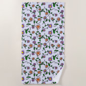 花カラフル花、花の柄、緑、ぼほ ビーチタオル (正面)