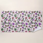 花カラフル花、花の柄、緑、ぼほ ビーチタオル (正面)