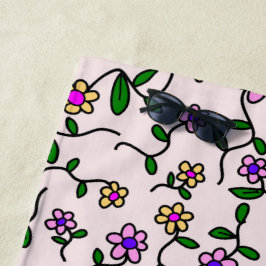 花カラフル花、花の柄、緑、ぼほ ビーチタオル