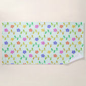 花カラフル花、花の柄、緑、ぼほ ビーチタオル (正面)