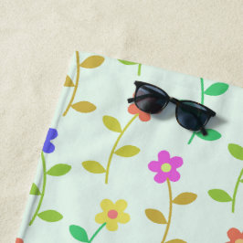 花カラフル花、花の柄、緑、ぼほ ビーチタオル