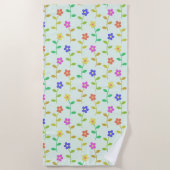 花カラフル花、花の柄、緑、ぼほ ビーチタオル (正面)