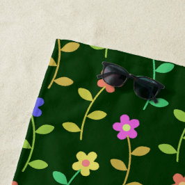 花カラフル花、花の柄、緑、ぼほ ビーチタオル