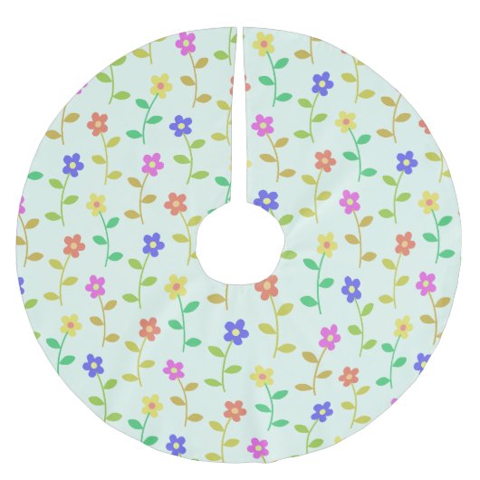 花カラフル花、花の柄、緑、ぼほ ブラッシュドポリエステルツリースカート (正面)