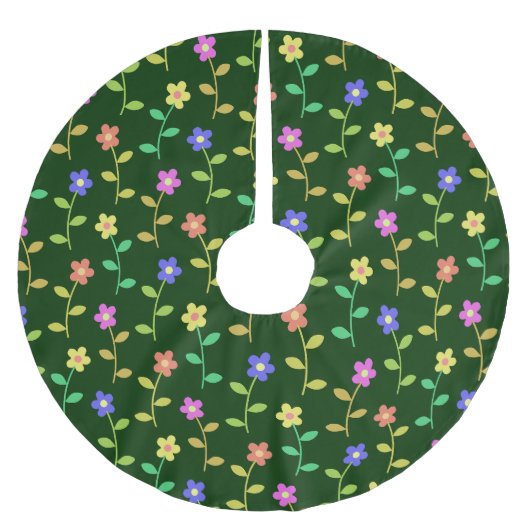 花カラフル花、花の柄、緑、ぼほ ブラッシュドポリエステルツリースカート (正面)