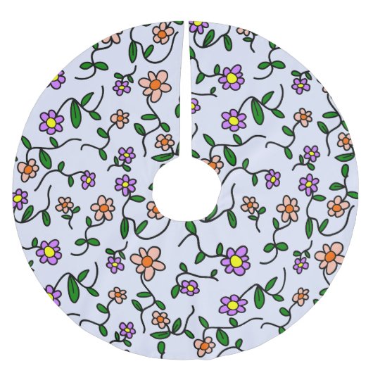 花カラフル花、花の柄、緑、ぼほ ブラッシュドポリエステルツリースカート (正面)