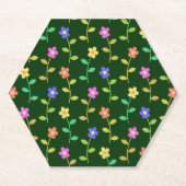 花カラフル花、花の柄、緑、ぼほ ペーパーコースター (正面)