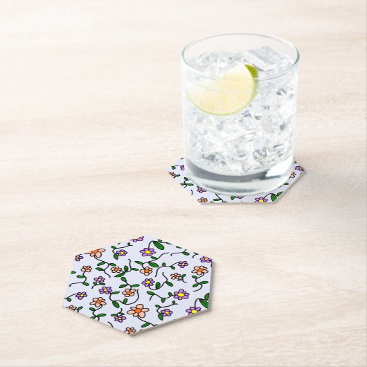 花カラフル花、花の柄、緑、ぼほ ペーパーコースター (インサイチュ)