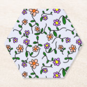 花カラフル花、花の柄、緑、ぼほ ペーパーコースター (正面)