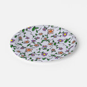 花カラフル花、花の柄、緑、ぼほ ペーパープレート (アングル)