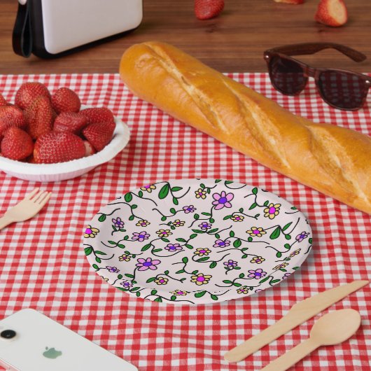 花カラフル花、花の柄、緑、ぼほ ペーパープレート (ピクニック)