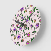 花カラフル花、花の柄、緑、ぼほ ラウンド壁時計 (傾斜)