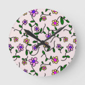 花カラフル花、花の柄、緑、ぼほ ラウンド壁時計 (正面)