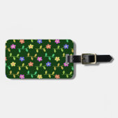 花カラフル花、花の柄、緑、ぼほ ラゲッジタグ (正面横)