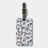 花カラフル花、花の柄、緑、ぼほ ラゲッジタグ (正面縦)