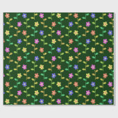花カラフル花、花の柄、緑、ぼほ ラッピングペーパー (フラット)