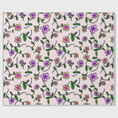 花カラフル花、花の柄、緑、ぼほ ラッピングペーパー (フラット)