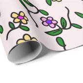 花カラフル花、花の柄、緑、ぼほ ラッピングペーパー (ロールコーナー)