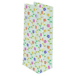 花カラフル花、花の柄、緑、ぼほ ワインギフトバッグ