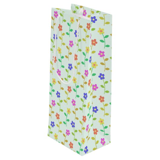 花カラフル花、花の柄、緑、ぼほ ワインギフトバッグ (裏面アングル)