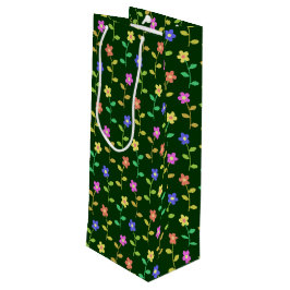 花カラフル花、花の柄、緑、ぼほ ワインギフトバッグ