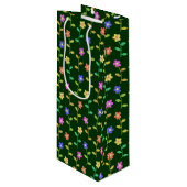 花カラフル花、花の柄、緑、ぼほ ワインギフトバッグ (正面アングル)