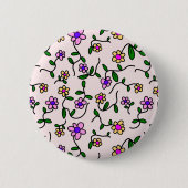 花カラフル花、花の柄、緑、ぼほ 缶バッジ (正面)