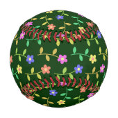 花カラフル花、花の柄、緑、ぼほ 野球ボール (裏面)