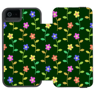 花カラフル花、花の柄、緑、ぼほ iPhone SE/5/5sウォレットケース