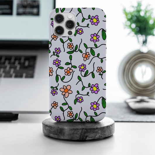 花カラフル花、花の柄、緑、ぼほ iPhoneケース