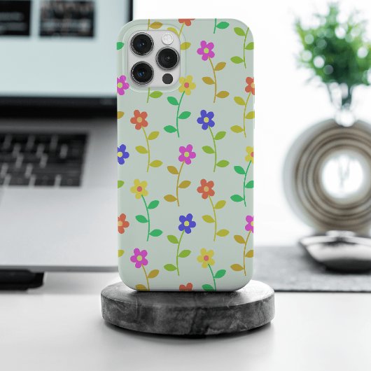 花カラフル花、花の柄、緑、ぼほ iPhoneケース