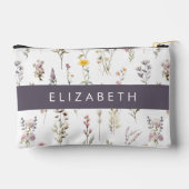 花カラフル花、野の花、緑、あなたの名前 アクセサリーポーチ (裏面)