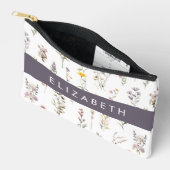 花カラフル花、野の花、緑、あなたの名前 アクセサリーポーチ (見開き)