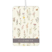 花カラフル花、野の花、緑、あなたの名前 カーエアーフレッシュナー (正面)