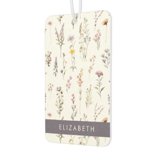 花カラフル花、野の花、緑、あなたの名前 カーエアーフレッシュナー (左)