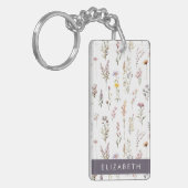 花カラフル花、野の花、緑、あなたの名前 キーホルダー (正面左)