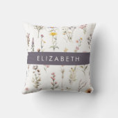 花カラフル花、野の花、緑、あなたの名前 クッション (裏面)