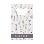 花カラフル花、野の花、緑、あなたの名前 クレジットカード栓抜き (裏面)