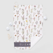 花カラフル花、野の花、緑、あなたの名前 ゴルフタオル (インサイチュ)