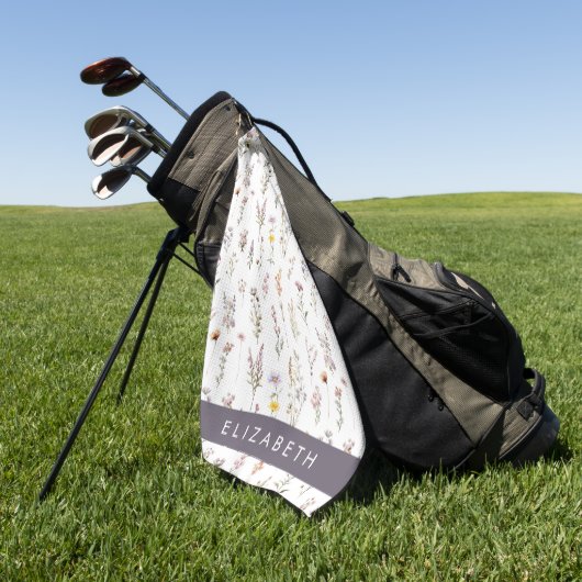 花カラフル花、野の花、緑、あなたの名前 ゴルフタオル (グリーン)