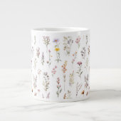 花カラフル花、野の花、緑、あなたの名前 ジャンボコーヒーマグカップ (正面)