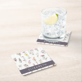 花カラフル花、野の花、緑、あなたの名前 スクエアペーパーコースター (インサイチュ)