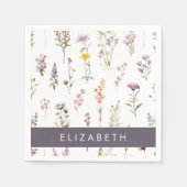 花カラフル花、野の花、緑、あなたの名前 スタンダードカクテルナプキン (正面)
