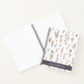 花カラフル花、野の花、緑、あなたの名前 ノートブック (内部)