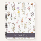 花カラフル花、野の花、緑、あなたの名前 ノートブック (正面)