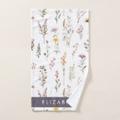 花カラフル花、野の花、緑、あなたの名前 バスタオルセット (ハンドタオル)