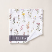 花カラフル花、野の花、緑、あなたの名前 バスタオルセット (ウォッシュタオル)