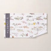 花カラフル花、野の花、緑、あなたの名前 バスタオルセット (ハンドタオル)